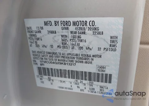 2009 Ford Escape Limited z USA, uszkodzony, nr VIN 1FMCU04GX9KB13217